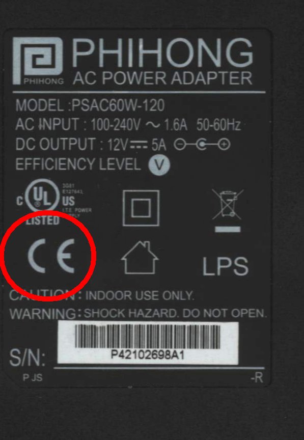 CE Mark shown on label on Reverse Side of Power Supply Unit